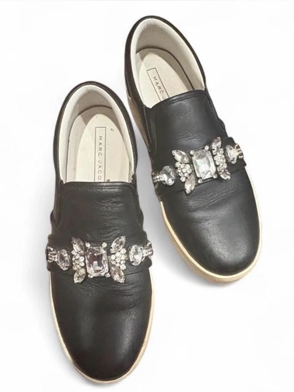 Marc Jacobs Wright Black Embellished Leather Slip-On Sneaker 10